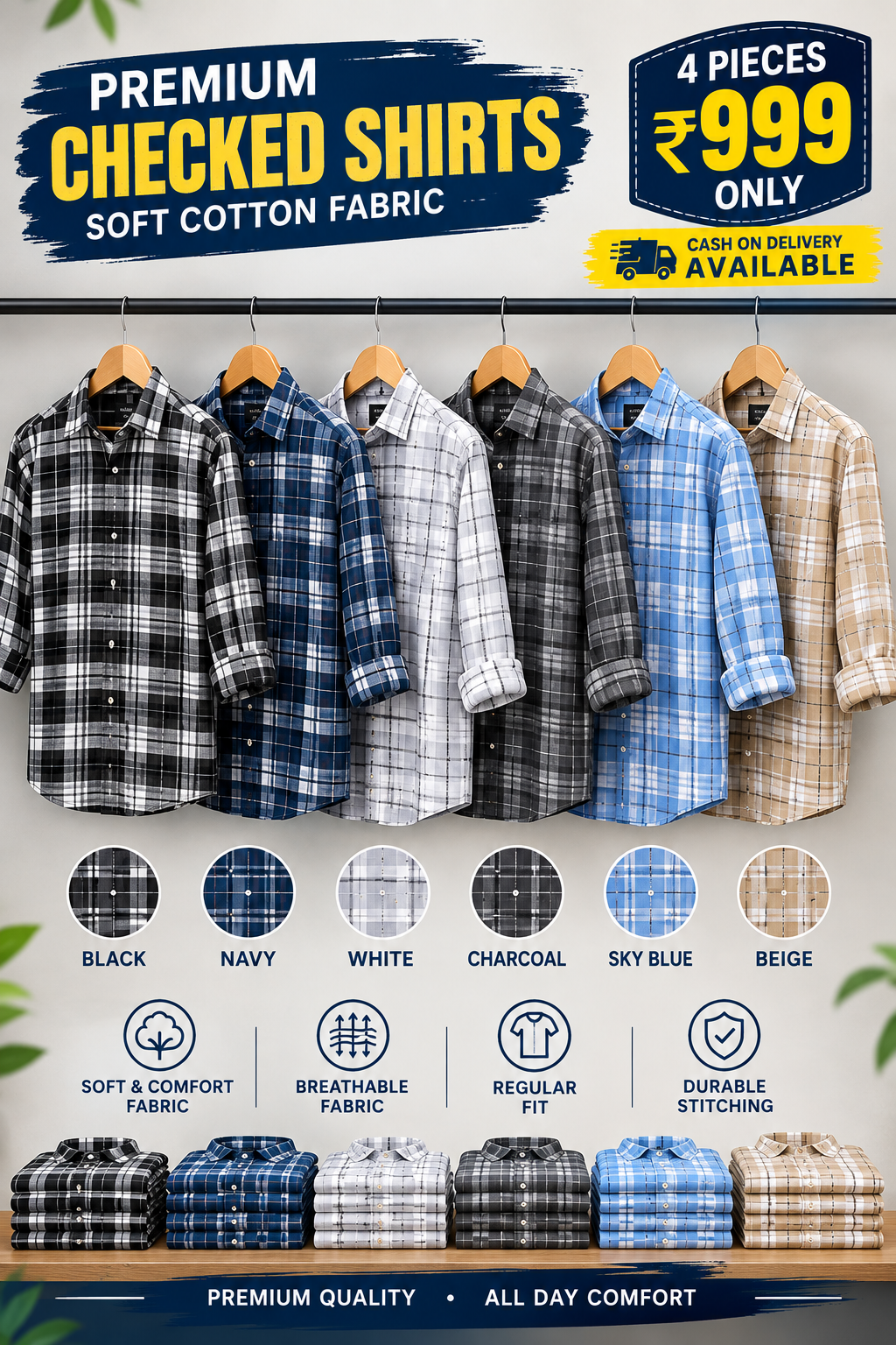 Men's  Cheked Shirt – 4 Pieces ₹999 combo 1
